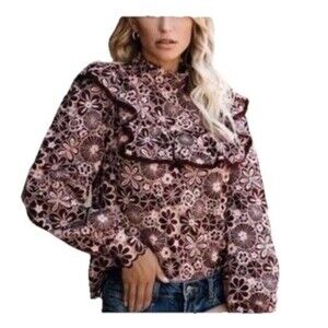 Vici Tabitha Size L Burgundy Eyelet Lace Crochet Semi Sheer Women’s Feminine Top